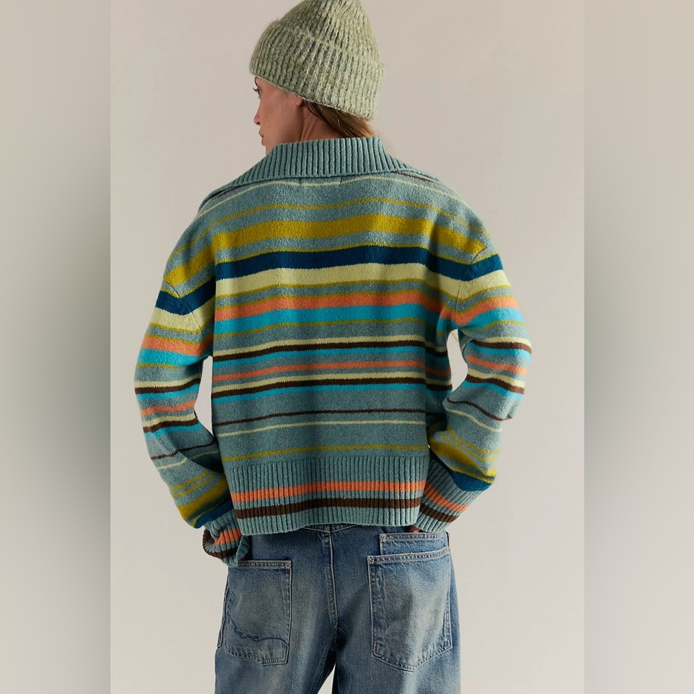 Free People Trading Up Striped Polo S in Grey Combo - Picture 4 of 8